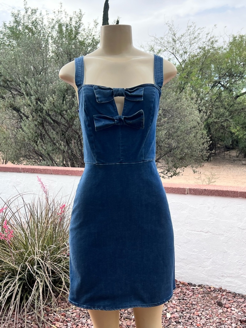 NWT $70 Midnight Doll Denim Bow Front Dress